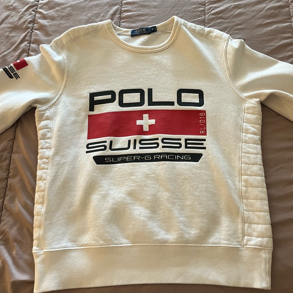 White and Red Crew neck Sweater